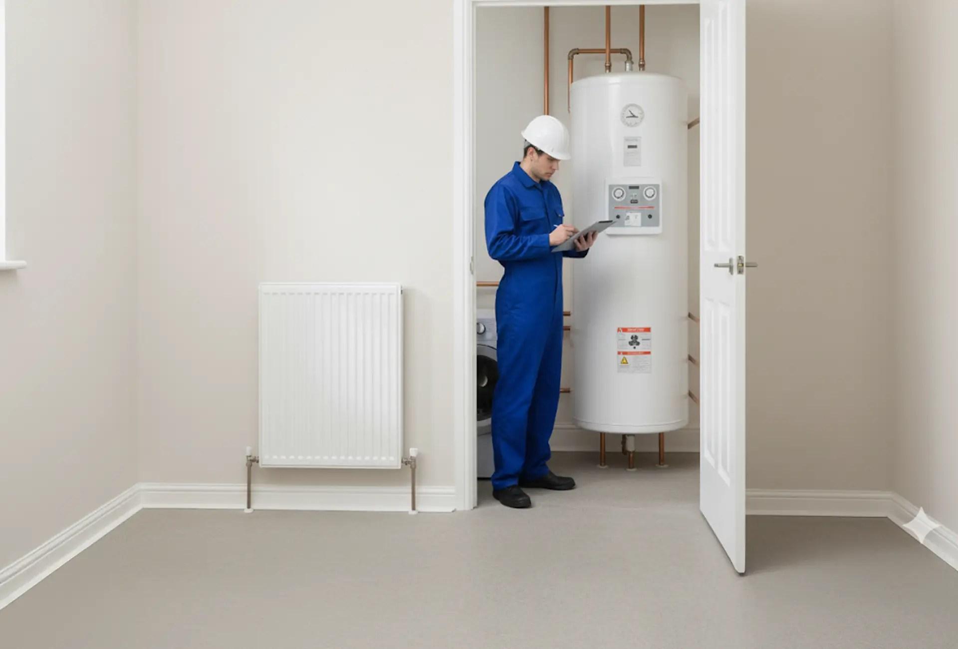 GU Services engineer working on a hot water cylinder